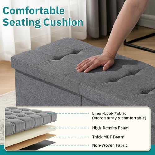 35-INCH Storage Ottoman Bench, Footrest with Storage, End of Bed Bench Coffee Table for Living Room, Bedroom, Entryway, Dark Gray - Image 4