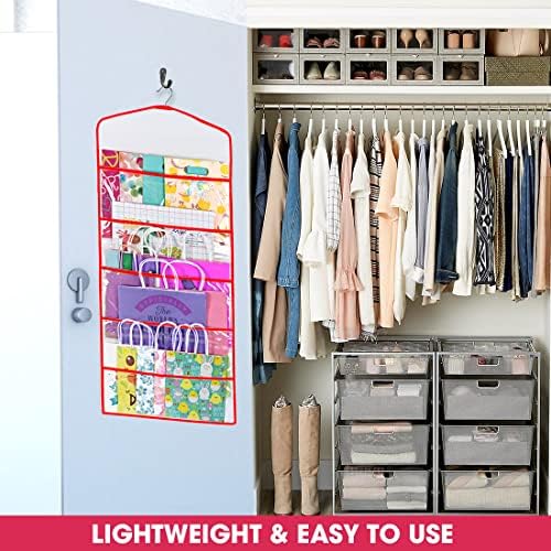 Gift Bag and Tissue Paper Storage, Hanging Organizer with Multiple Front and Back Pockets Double Sided, Organize Gift Wrap and Paper Bags 38 x 16 Inch (Red) - Image 6