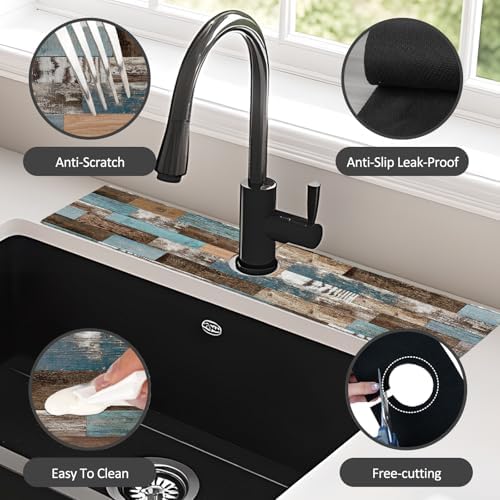 24" X 5.5" Kitchen Sink Splash Guard Faucet Mat Wood Grain Super Absorbent Fast Drying Faucet Guard & Draining Mat Sink Splash Guard Behind Faucet for Kitchen, Bathroom - Image 4