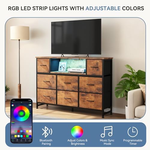 DUMOS LED TV Stand Dresser with Charging Station, Entertainment Center - Image 5