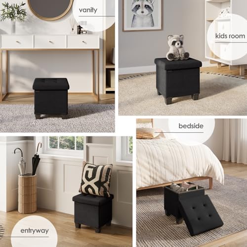 Storage Ottoman Cube with Small Bin, 15-in Square Ottoman with Storage for Living Room and Bedroom, Small Ottomans Foot Rest, Fabric Foot Stools Ottomans Max 330lbs, Black - Image 4