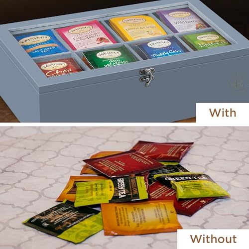 Tea Bag Organizer with Drawer - Gray Bamboo Tea Box Organizer, 8-Compartment Tea Storage Box with Acrylic Lid and Magnetic Closure, Tea Box for Kitchen Counter, Gifts for Mom, Wife, Tea Lovers (Grey) - Image 7