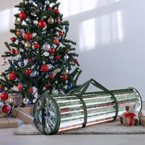 Hearth & Harbor Wrapping Paper Storage Container - Clear Wrapping Paper Holder Fits Up To 14 Rolls of 40" - Tear Proof Gift Wrapping Organizer Storage - Premium Christmas Storage Bag For Easy Carrying - Image 7