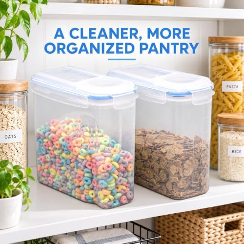 Basicwise Large BPA-Free Plastic Food Cereal Containers, Airtight Spout Lid Set of 2 - Image 6