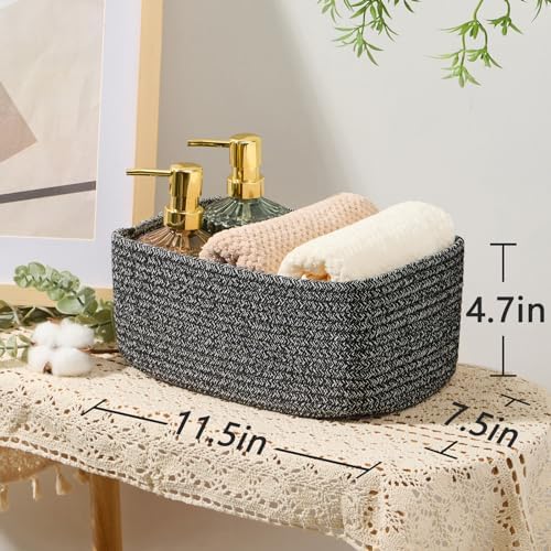 MiniArk Small Storage Baskets for Organizing | Closet Organizer Bins | Shelf Toy Basket | Woven Rope Baskets | Cube Decorative Box | Shallow Basket | 11.5x7.5x4.7” | 3 Packs Dark Gray - Image 3