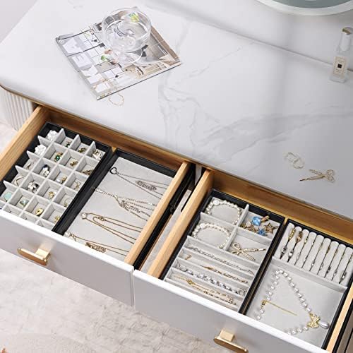 ProCase Stackable Jewelry Organizer Trays for Drawers, Jewelry Drawer Inserts Container Display Case Storage for Earring Necklace Rings Bracelet with Removable Dividers -Black, 4 Layers - Image 4