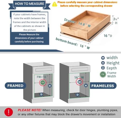 Pull Out Cabinet Drawers - 9x2 Size Options (10-29'W,18-21'D), Pre-Assembled with Soft Close Slides, Solid Beechwood, Easy Installation(DRAWER-16x16) - Image 2
