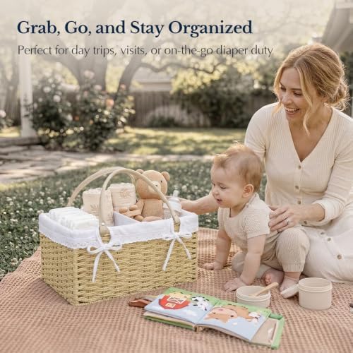 Yecaye Large Baby Diaper Caddy Organizer, Paper Rope Storage Baskets, Khaki - Image 6
