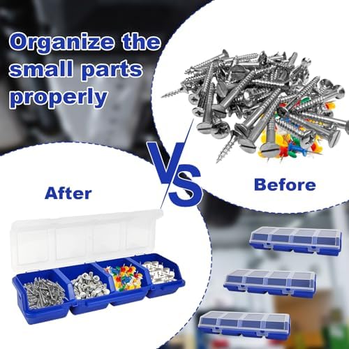 6Pcs Screw Organizers Storage Bins with Lids, Plastic Stackable Hardware Organizer Box for Garage Nails Craft Tool Organizing, Tool Cart Cabinet Workbench Drawers with Compartment Bolt Organizer, Blue - Image 4