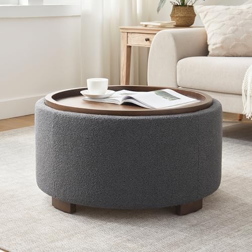 Zihanhome 30 Inch Round Storage Ottoman, Ottoman Coffee Table with Lift Off Lid, Boucle Modern Ottomans with Storage for Living Room, Bedroom, Apartments (Grey) by Zihanhome