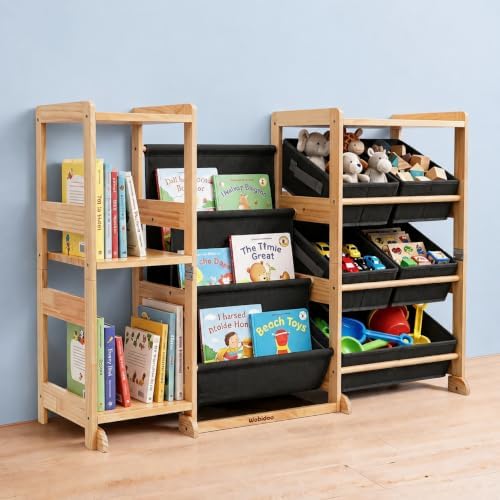 Kids Bookshelf & Toy Storage Organizer with 5 Gray Bins by Unknown