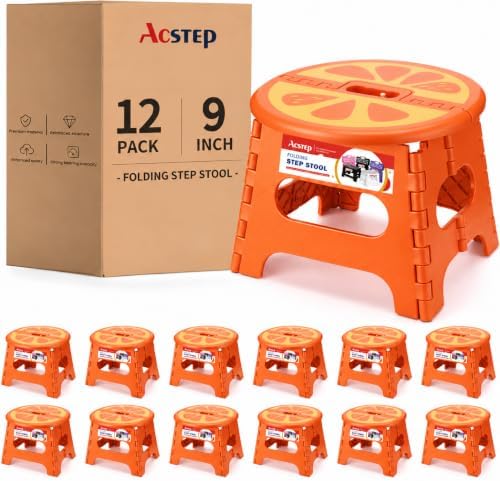 ACSTEP 9 Inch 12 Pack Folding Step Stool for Kids with Safety Lock, Orange by ACSTEP