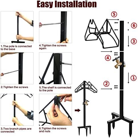 Artigarden Freestanding Outdoor Garden Hose Holder Stand with Brass Faucet, Heavy Duty Metal Water Hose Reel Storage Stake Rack for Backyard, Black (Hose not Included) - Image 7