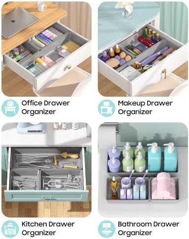 10 Pack Large Size Plastic Drawer Organizers Set, 3 Sizes Desk Drawer Organizer Trays, Storage Bins for Vanity, Makeup, Bathroom, Kitchen Utensils and Office (Gray) - Image 5