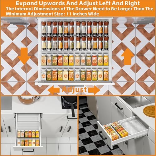 Yieach 8 Pack Adjustable In Drawer Spice Organizer - Expandable From 11'' to 22'' - Acrylic Drawer Seasoning Organizer,Clear Spice Organization Tray for Cabinet Drawers Condiment,Nail Polish and Jar - Image 2