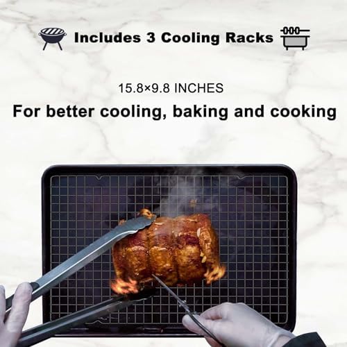 Hunnycook 15.8”×9.8” Cooling Rack, 3P Stainless Steel Baking Rack, Oven Safe Cooling Racks for Cooking and Baking, Black Roasting Rack & Wire Rack & Cookie Cooling Rack for Roasting, Grilling, Drying - Image 3