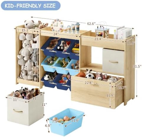 EXPERLAM 5-in-1 Toy Organizer, Plush Holder, 9 Blue Bins, Toy Chest - Image 2