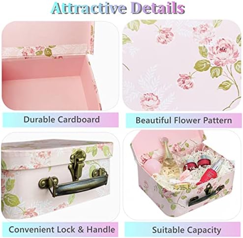 Paperboard Suitcases Set of 3 Decorative Storage Boxes With Lids, Gift Boxes With Lids For Presents, Compatible with Travel Dollhouses, Wedding Card Box or New Year Decorations (Pink Flowers) - Image 3