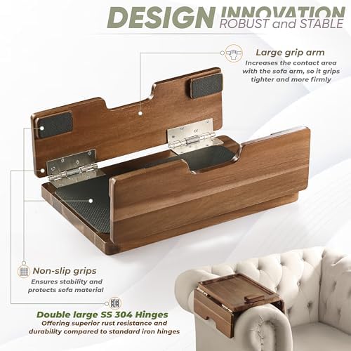 BLUEWEST Large Sofa Arm Tray, Wide Couch Armrest Table, 360° Phone Holder - Image 3