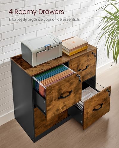 VASAGLE 4-Drawer Lateral File Cabinet, Compact, Locking, Printer Stand - Image 4