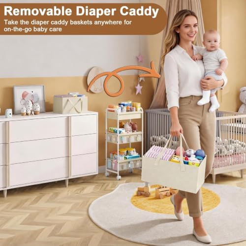 Cidaziya 2 in 1 Baby Diaper Organizer with Diaper Caddy Basket,Nursery Organizers and Storage Cart for Baby Essentials with Side Pockets, Rolling Postpartum Cart for Nursery, Baby registry - Image 4