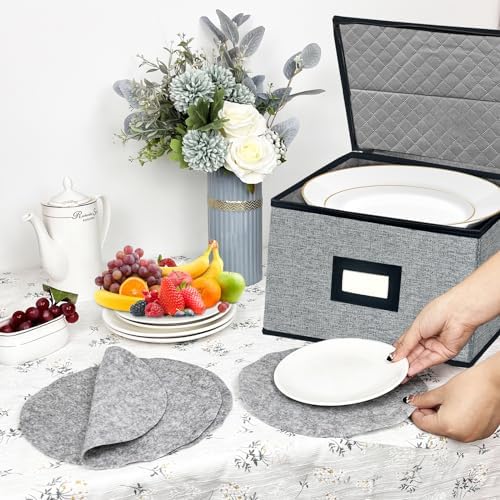 homyfort China Storage Containers - Dinner Plate Storage with Lid, Handles, Hard Shell Dinnerware Protectors for Moving Bowls, Saucer, Padded Protective Storage, 12x12, 2 Pack - Image 2
