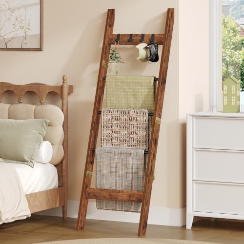 Hzuaneri Blanket Ladder Decorative Quilt Rack with 4 Removable Hooks by Hzuaneri