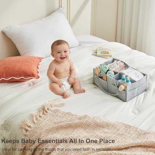 Upgraded Baby Diaper Caddy Organizer, Portable Nursery Storage Bin with Handle, Side Pockets Car Organizer for Diapers and Baby Wipes Essentials, Registry Gift Baskets (1Pcs-Large-Grey) - Image 5