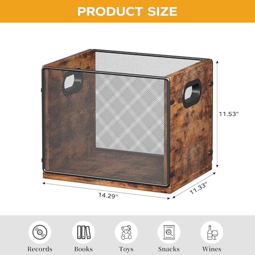 Homeiju Wooden & Metal Record Crate - Vinyl Album Holder & Organizer, Holds Up to 60 Records - Image 3