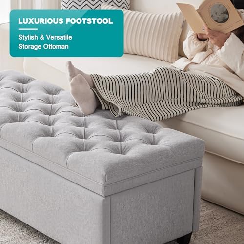 Mangodan 50 Inch Large Storage Ottoman, Tufted Ottoman with Storage - Image 5