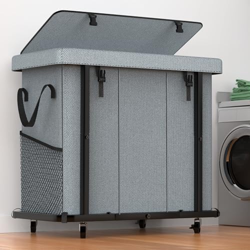 Laundry Basket with Lid,230L Rolling Laundry Hamper with Wheels,Grey by Unlockyourhomestoragelife