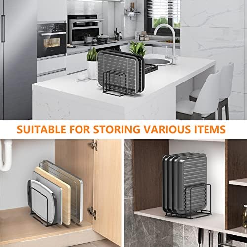 KORRTFID Kitchen Cabinet Organizer, Steel Cookware Holder, Divided Holder with 5 Slots for Skillets Baking Tray and Chopping Board Rack - Baking Pan Holder Storage (1 PC) - Image 6