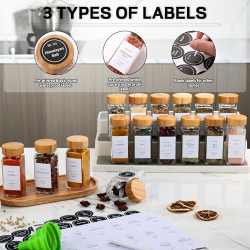 DIMBRAH Spice Jars with Label 24Pcs,Seasoning Containers,Glass Spice Jars with Bamboo Lids,Kitchen Essentials,Spices Container Set,Kitchen Set,Seasoning Organizer,A total of 96 oz - Image 3