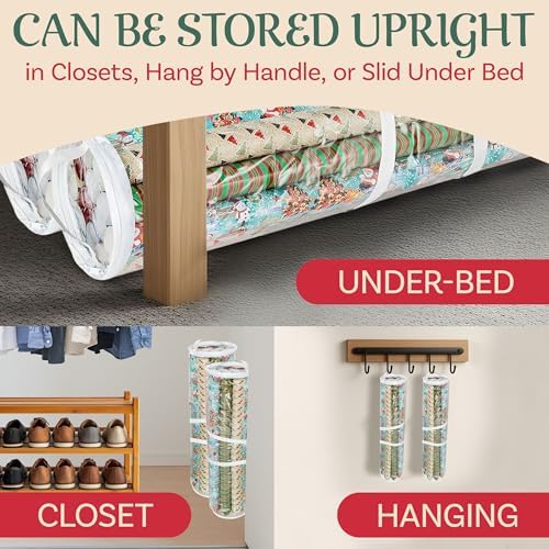 Wrapping Paper Storage Bags - Set of 2 Clear Totes with Handles for Organizing 30-Inch Rolls of Holiday, Birthday, and Christmas Wrap by Elf Stor - Image 7