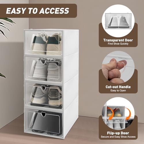 20 Pack Shoe Organizer Storage Boxes, Clear Plastic Shoe Storage Modular Space Saving Shoe Boxes Clear Plastic Stackable Shoe Storage Box with Lids Shoe Box Storage (Love) - Image 3