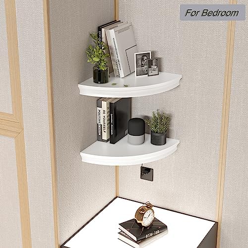 HAO Floating Corner Shelf Invisible Wall Mounted Shelves Radial Shape Cable Wire Hole Pattern Perfect for Bedroom Bathroom Living Room Kitchen 17 Inch Set of 2 White - Image 4
