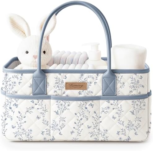 Konssy Baby Diaper Caddy Organizer, Floral Design with PU Leather Handles by Konssy