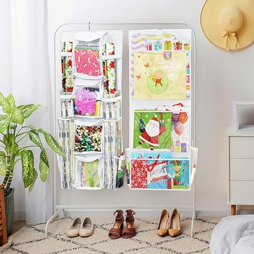 Simple Houseware Double-Sided Hanging Gift Wrap Organizer, White (Set of 1) - Image 5