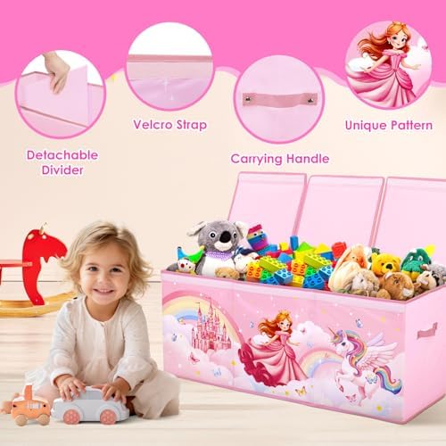 Toy Storage Box with Lids Extra Large Collapsible Toy Box Chest for Kids - Image 3