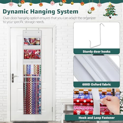 Hanging Wrapping Paper Organizer Storage, Over Door Gift Wrap Roll Holder - Image 4