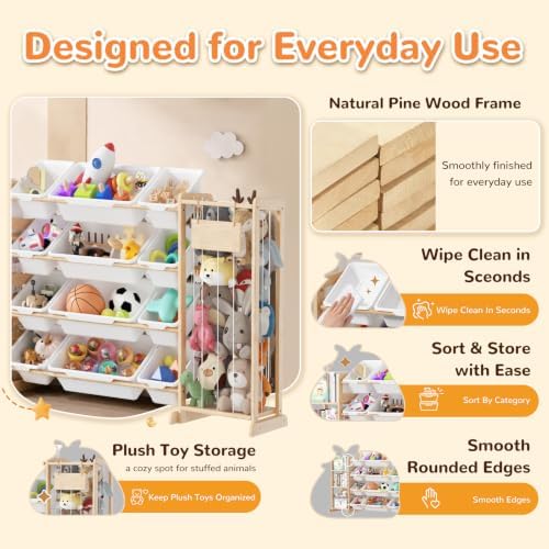 Toy Storage Organizer with Stuffed Animal Storage, Playroom Toy Organizer with 12 Toy Bins for Bricks, Toy Holder for Toddler Rooms, Playrooms, Bedrooms - Image 3