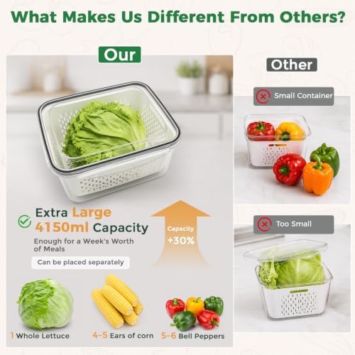 Fruit Storage Containers for Fridge: 5 Pcs with Removable Colander - Image 7