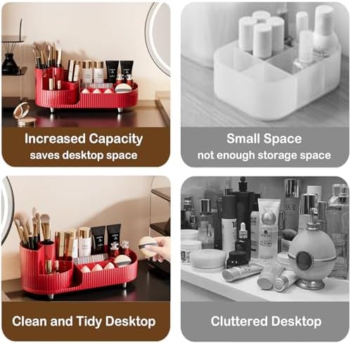 Rotating Makeup Organizer for Vanity with Brush Holder, Cosmetic Makeup Storage Organizer, Large Spinning Makeup Skincare Organizer, Countertop Makeup Perfume Organizer, Lotions Display Case Red - Image 4