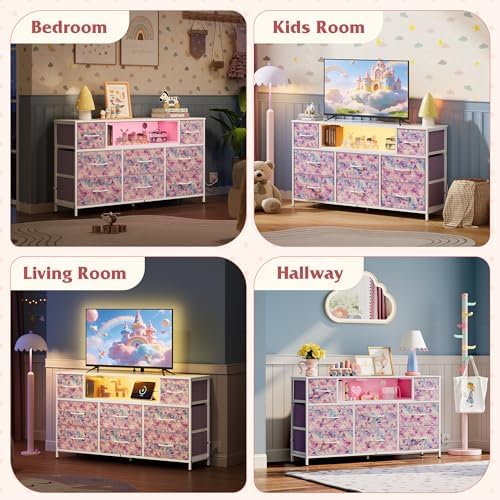 WLIVE LED Dresser TV Stand for 55 Inch TV, 8 Fabric Drawers, Tie-Dye - Image 3