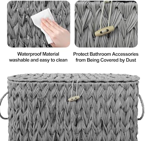 Coeusy Toilet Paper Basket with Lid, Wicker Basket for Bathroom Organizer - Image 7