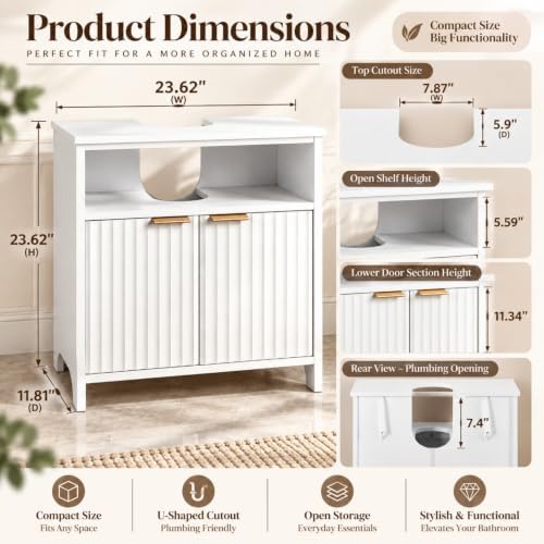 Bonnlo 24 Inch Bathroom Vanity Cabinet Without Sink, White, Fluted Doors - Image 2