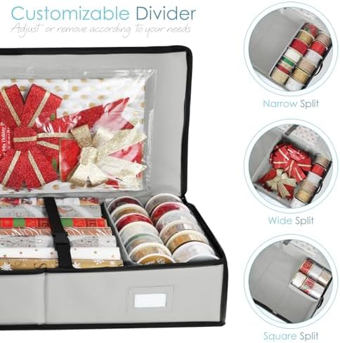 Hearth & Harbor Wrapping Paper Storage Container and Clear Wrap Paper Holder - Christmas Storage Bag with Interior Pockets - Fits Up to 36 Rolls of 40" - Tear Proof, Silver - Image 3
