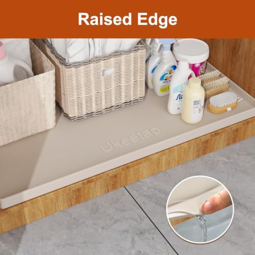 22" x 19" Extra Thick Silicone Mat Waterproof with Raised Edge, Beige - Image 3