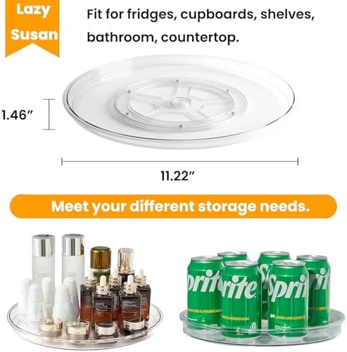 vacane Clear 11" Lazy Susan Organizer, 2 Pack Plastic Lazy Susan Turntable for Cabinet Rotating Pantry Lazy Susan Cabinet Organizer, Storage Containers for Kitchen, Refrigerator - Image 2