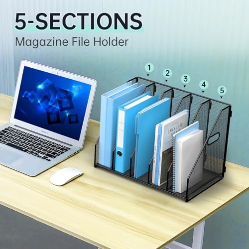 MINDEPOT Desk File Organizer Folder Holder with 5 Vertical for Office Black - Image 6
